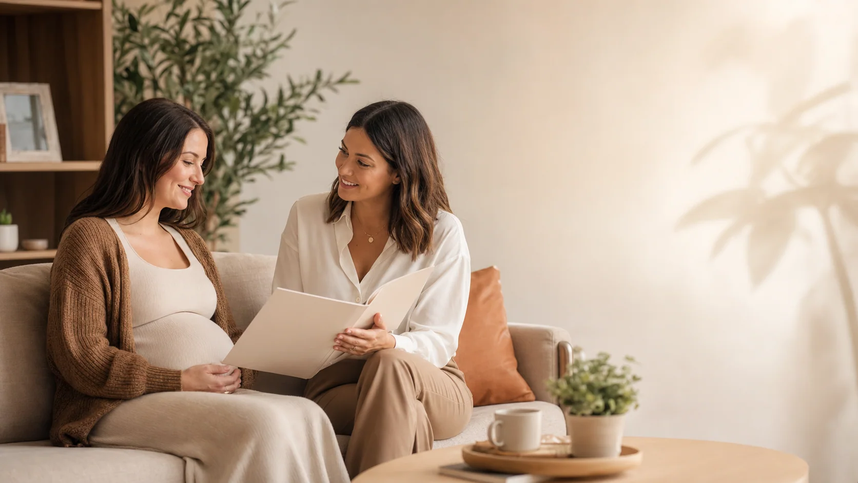 Gestational surrogate reviewing screening and journey questions with a care coordinator.